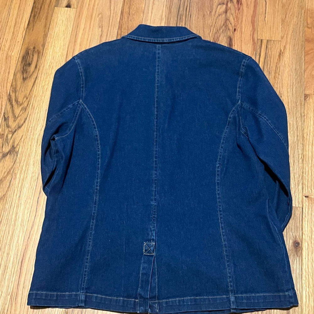 JM Collections Denim Utility Jacket Size 8 Blue Button Front Stretch Cotton - Picture 3 of 5